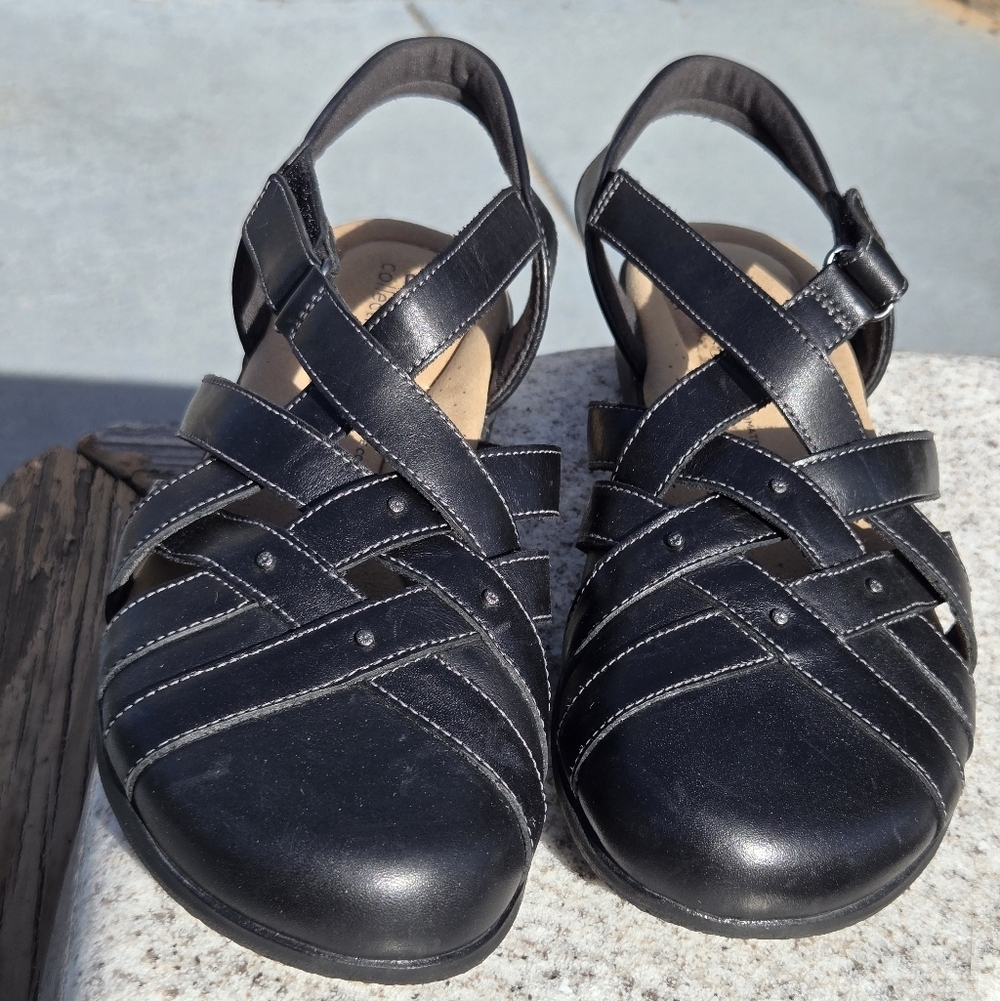 Clarks Collection Sz 9.5 Leather Fisherman Sandals Elizabelle Sea Black - Picture 1 of 15
